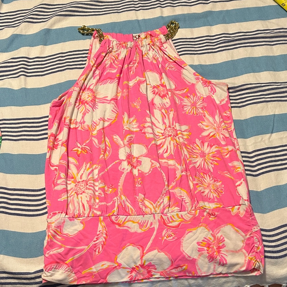 Lilly Pulitzer Pink Floral Top with Gold Accents
